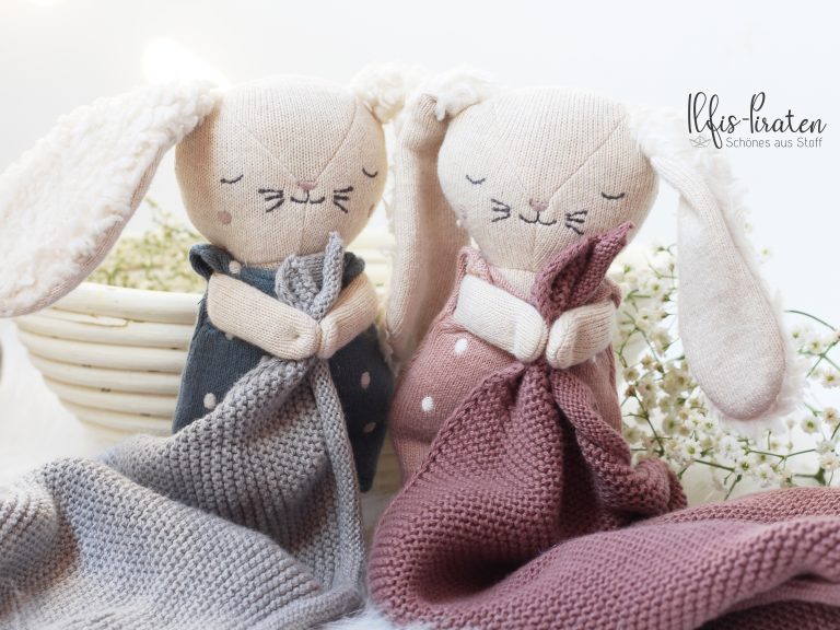 Bio Schnuffeltuch Hase blau– Personalisierbares Bio-Kuscheltuch für Babys | Geschenkidee