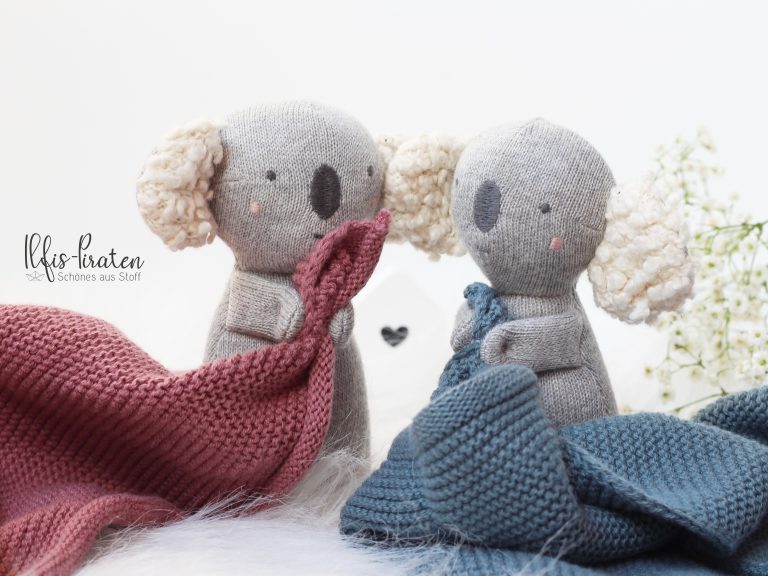 Bio Schnuffeltuch Koala blau– Personalisierbares Bio-Kuscheltuch für Babys | Geschenkidee